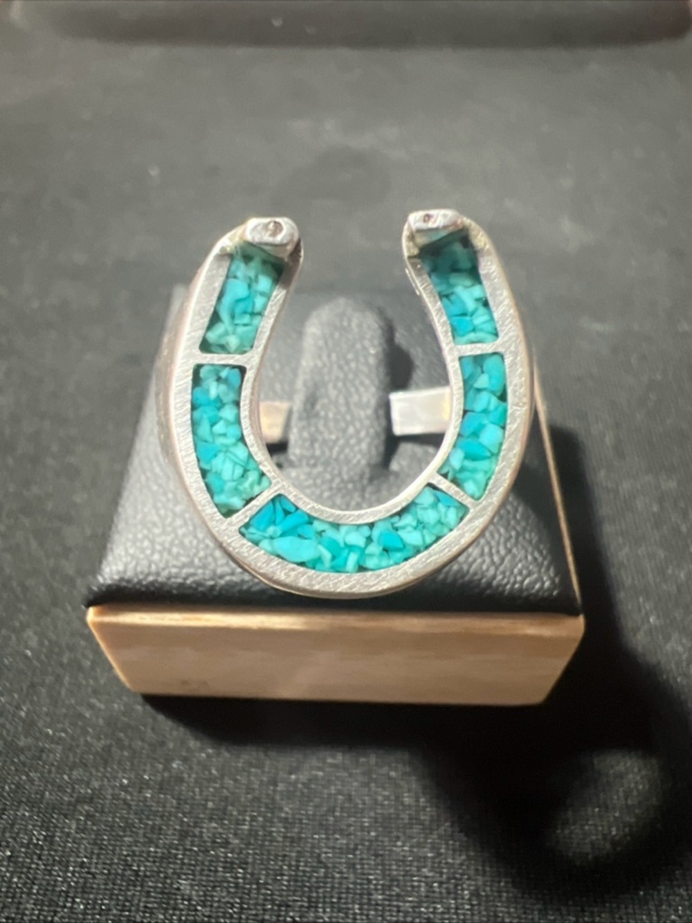 Vintage Navajo Sterling Silver Horseshoe Ring Featuring Turquoise Inlay Size 12
